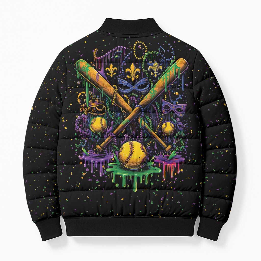 Mardi Gras Dripping Bomber Puffer Jacket Baseball Ice Cream Drip - Wonder Print Shop