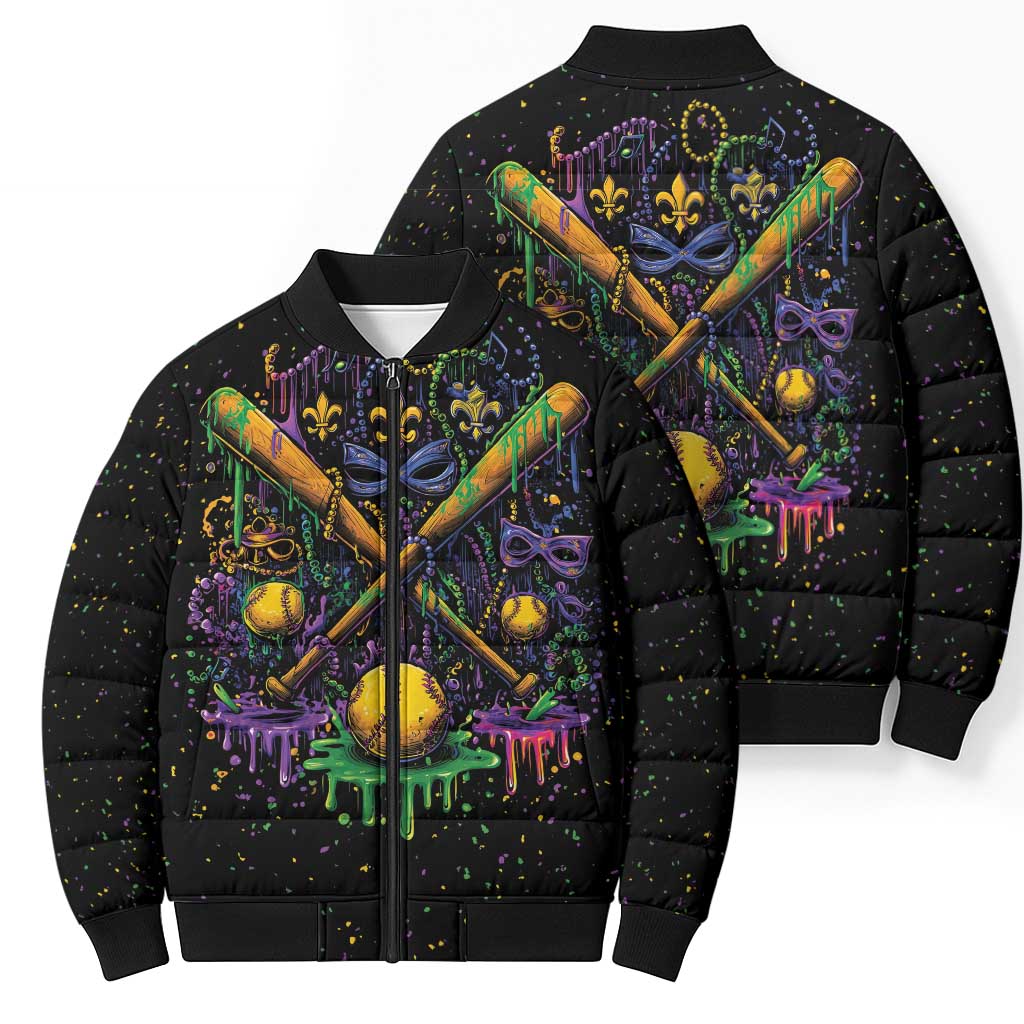 Mardi Gras Dripping Bomber Puffer Jacket Baseball Ice Cream Drip - Wonder Print Shop