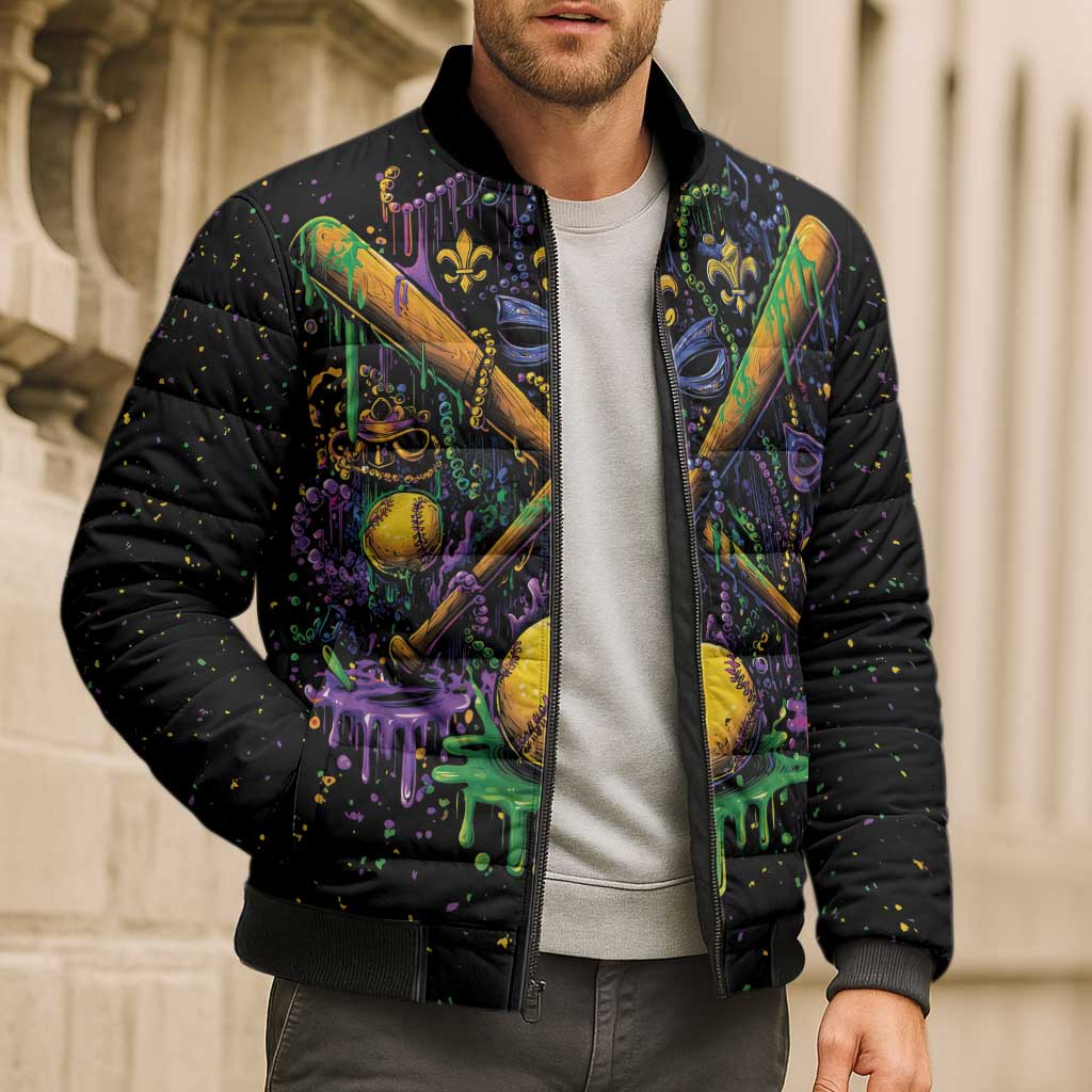 Mardi Gras Dripping Bomber Puffer Jacket Baseball Ice Cream Drip - Wonder Print Shop