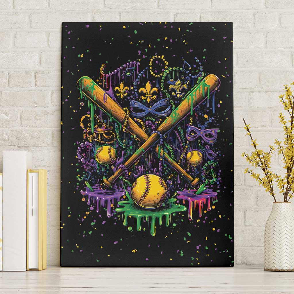 Mardi Gras Dripping Canvas Wall Art Baseball Ice Cream Drip - Wonder Print Shop