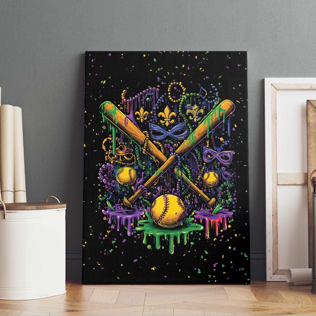 Mardi Gras Dripping Canvas Wall Art Baseball Ice Cream Drip - Wonder Print Shop