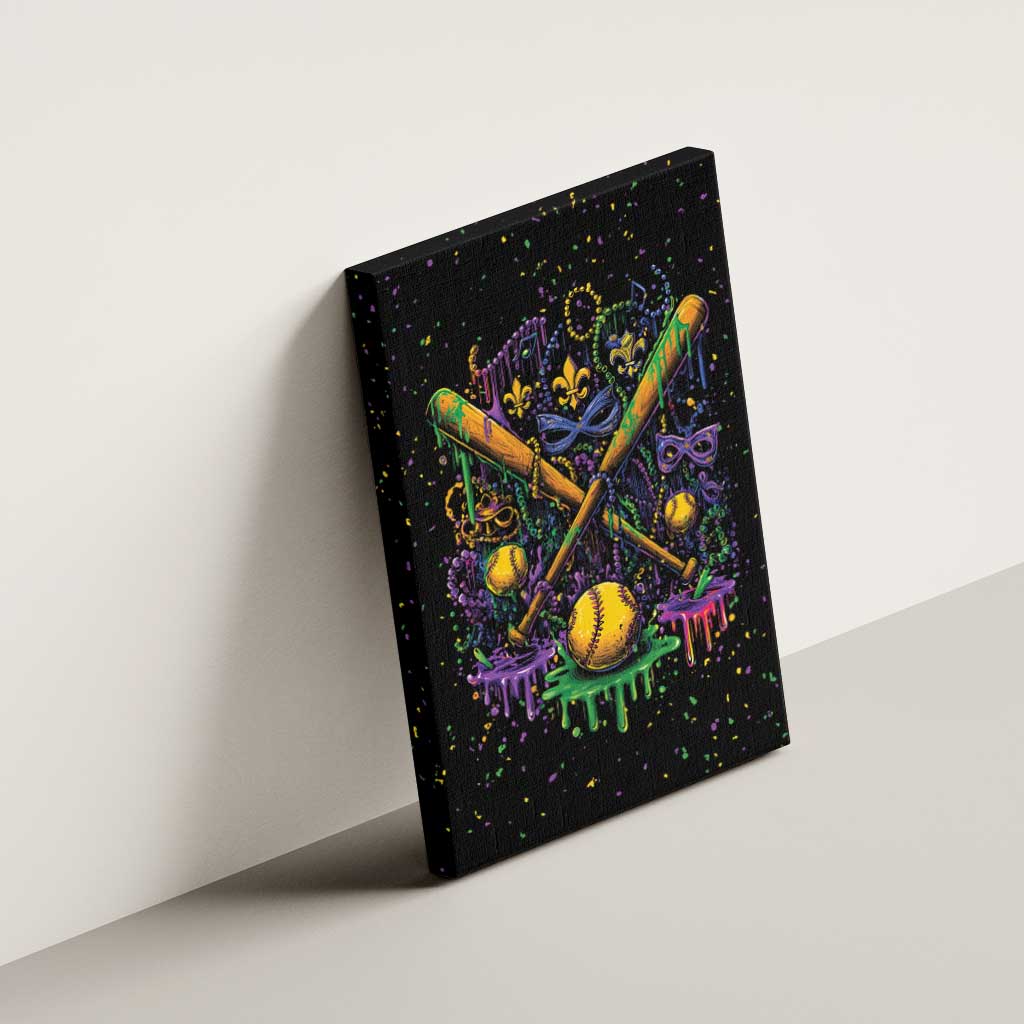 Mardi Gras Dripping Canvas Wall Art Baseball Ice Cream Drip - Wonder Print Shop