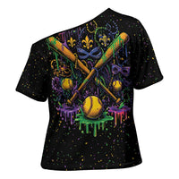 Mardi Gras Dripping Cross Shoulder Shirt Baseball Ice Cream Drip - Wonder Print Shop