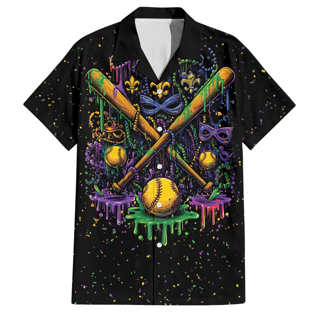 Mardi Gras Dripping Hawaiian Shirt Baseball Ice Cream Drip - Wonder Print Shop