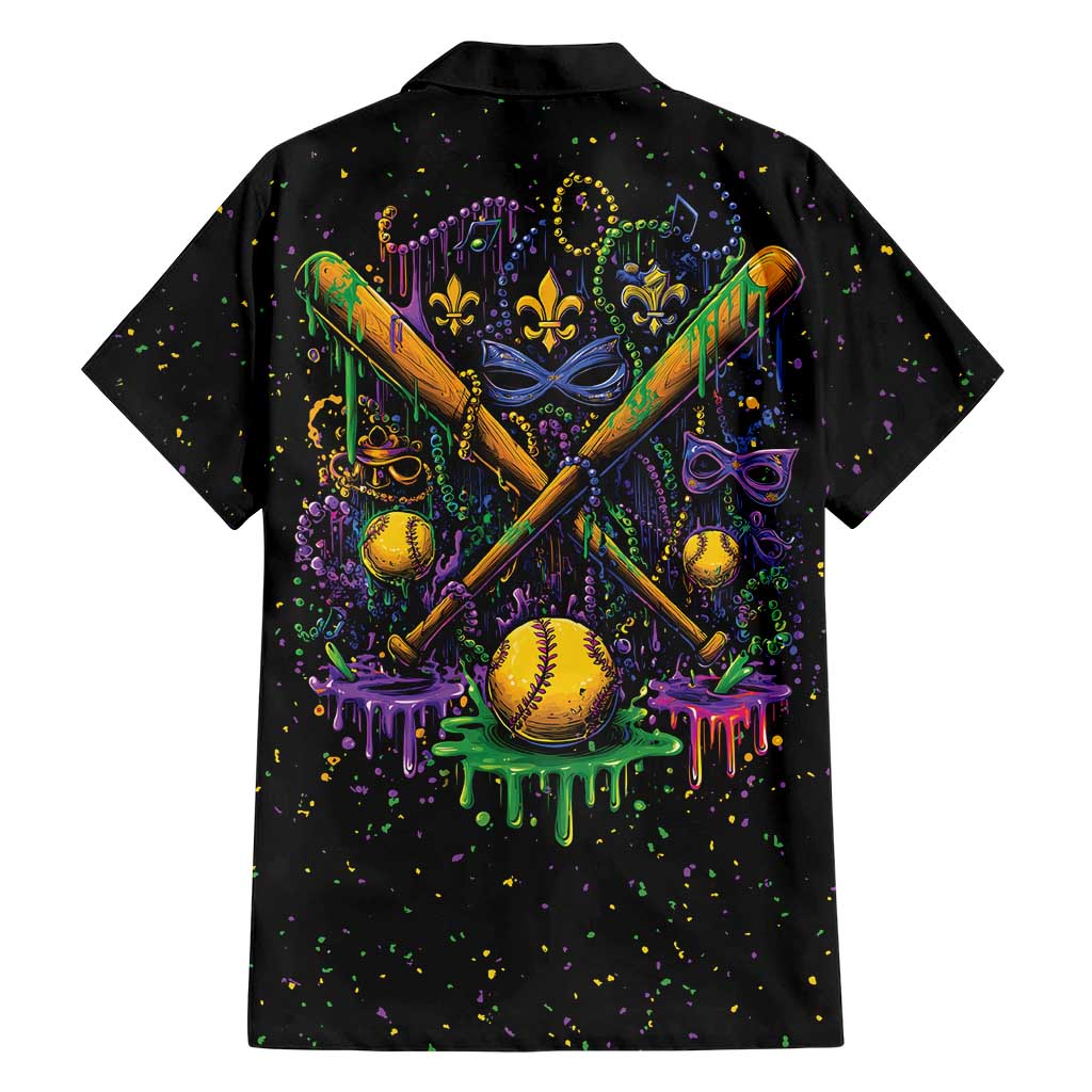 Mardi Gras Dripping Hawaiian Shirt Baseball Ice Cream Drip - Wonder Print Shop