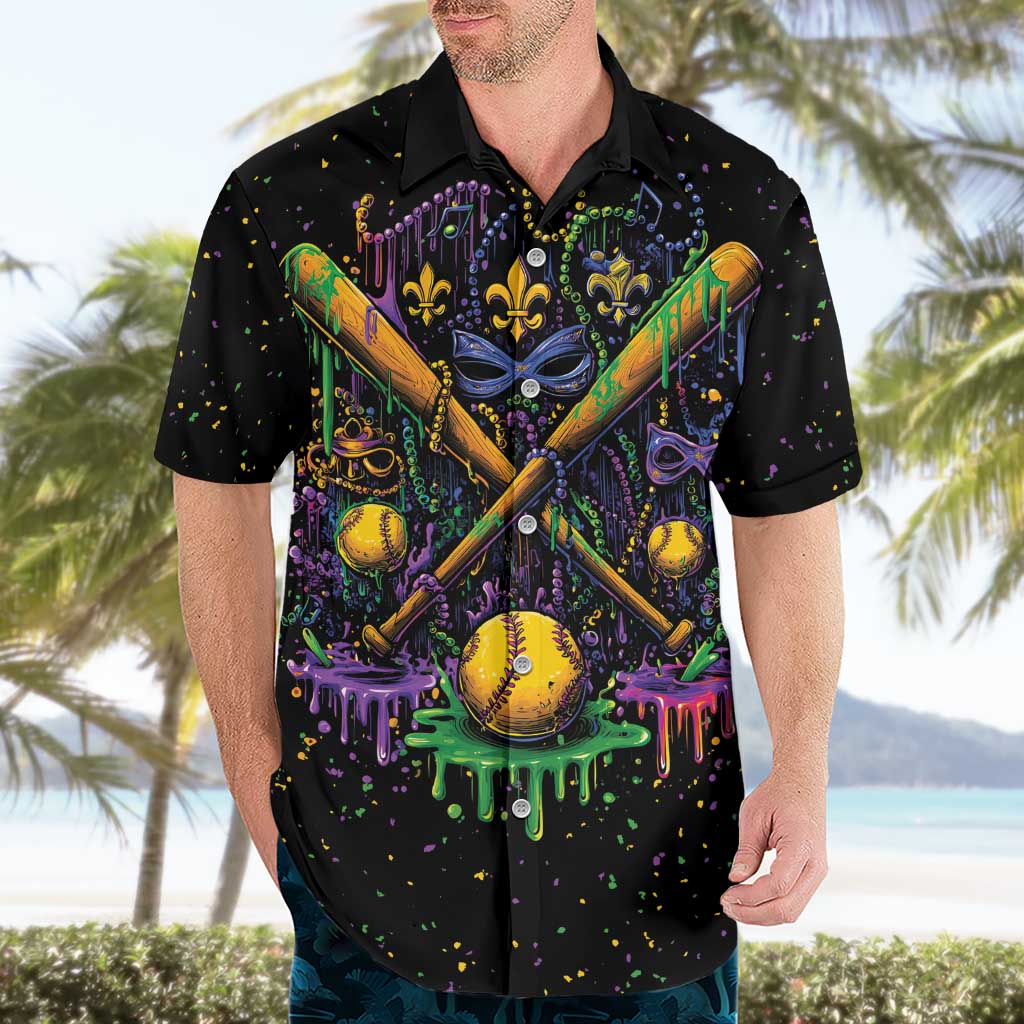 Mardi Gras Dripping Hawaiian Shirt Baseball Ice Cream Drip - Wonder Print Shop