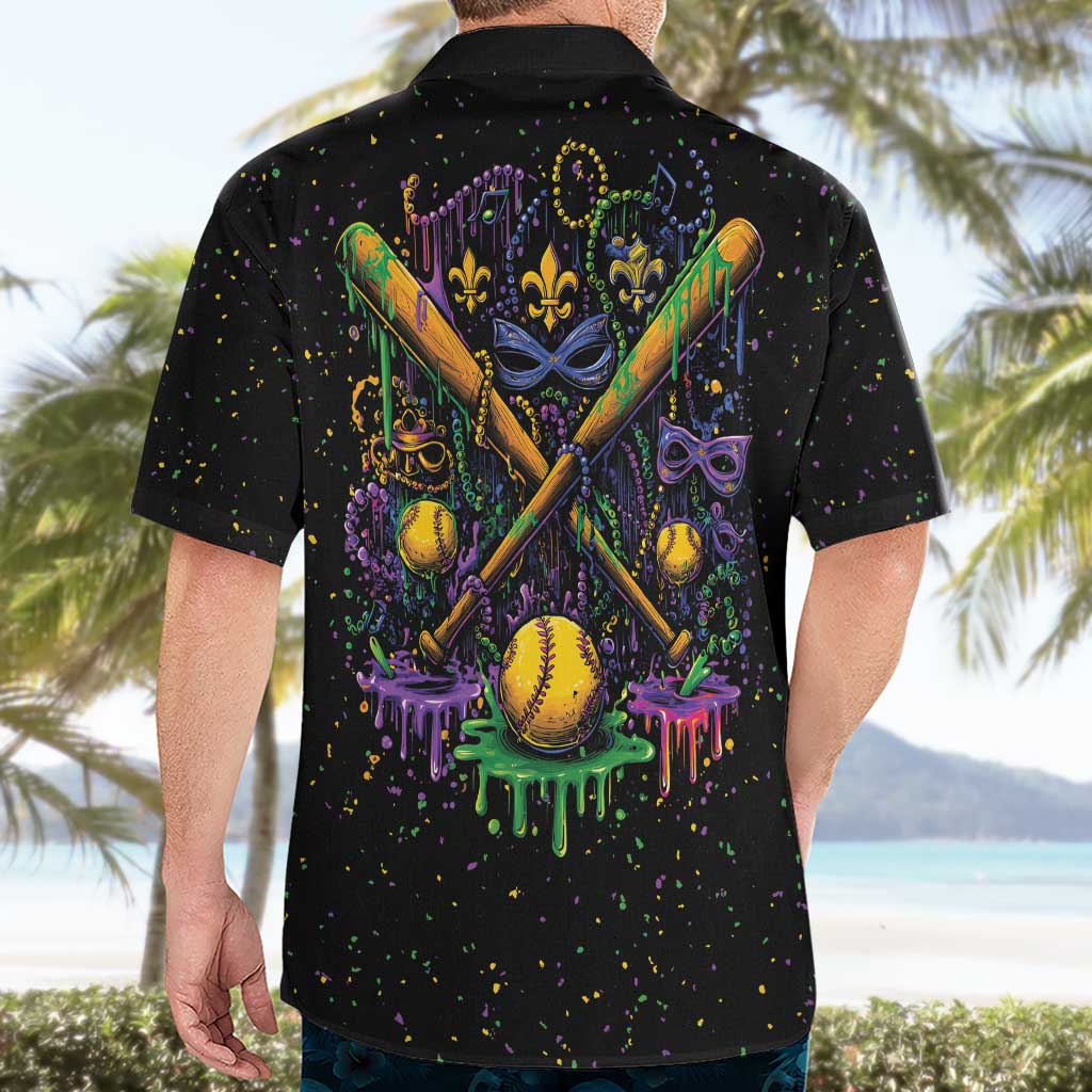 Mardi Gras Dripping Hawaiian Shirt Baseball Ice Cream Drip - Wonder Print Shop