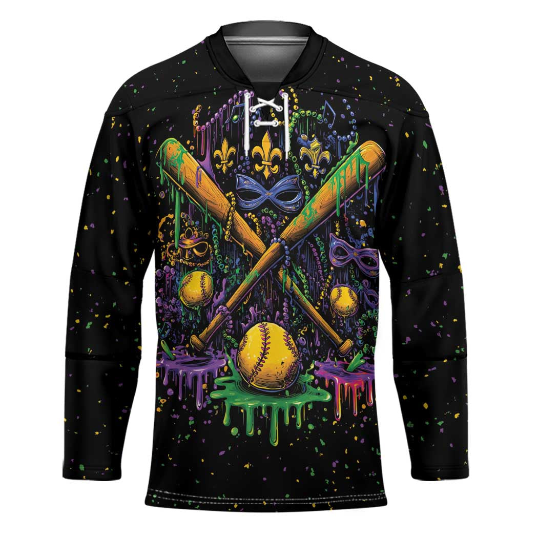 Mardi Gras Dripping Hockey Jersey Baseball Ice Cream Drip - Wonder Print Shop