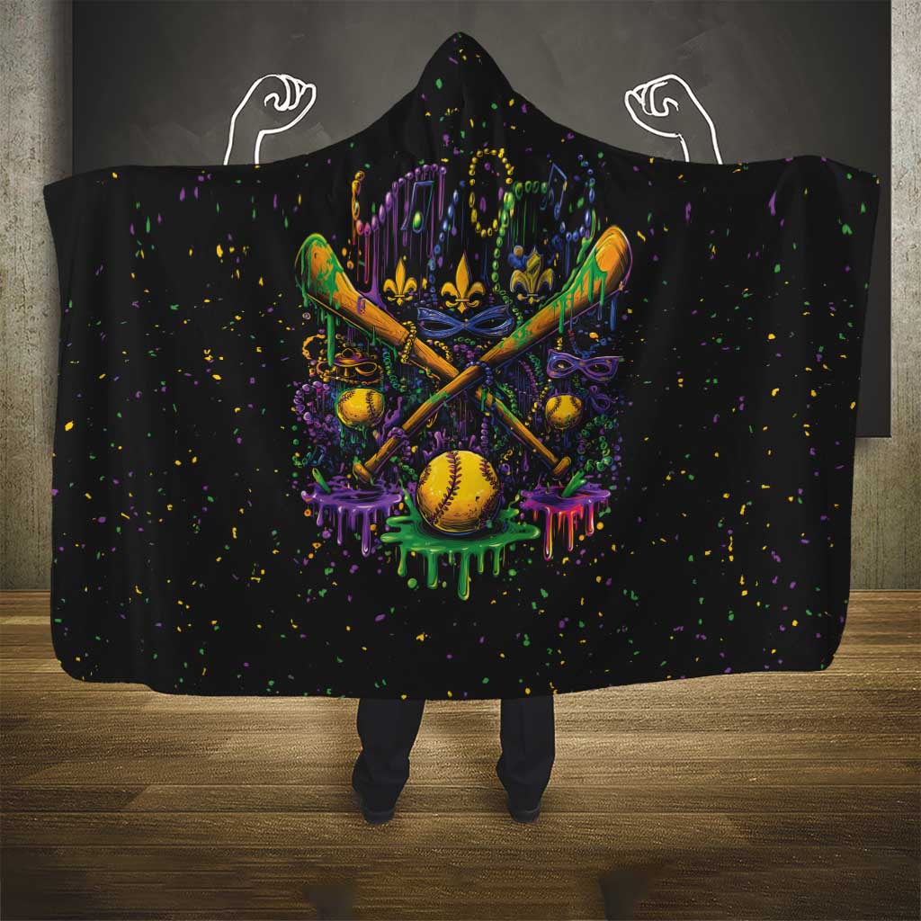 Mardi Gras Dripping Hooded Blanket Baseball Ice Cream Drip - Wonder Print Shop