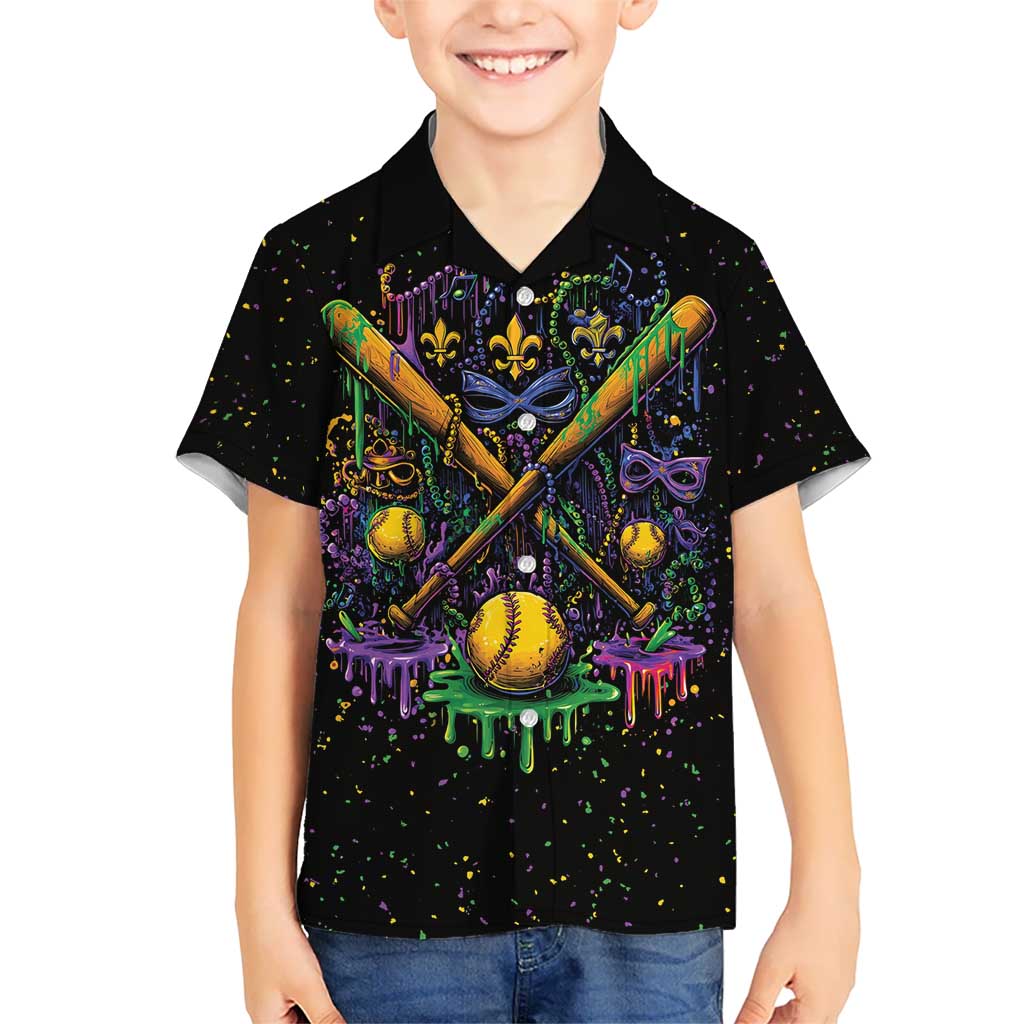 Mardi Gras Dripping Kid Hawaiian Shirt Baseball Ice Cream Drip - Wonder Print Shop