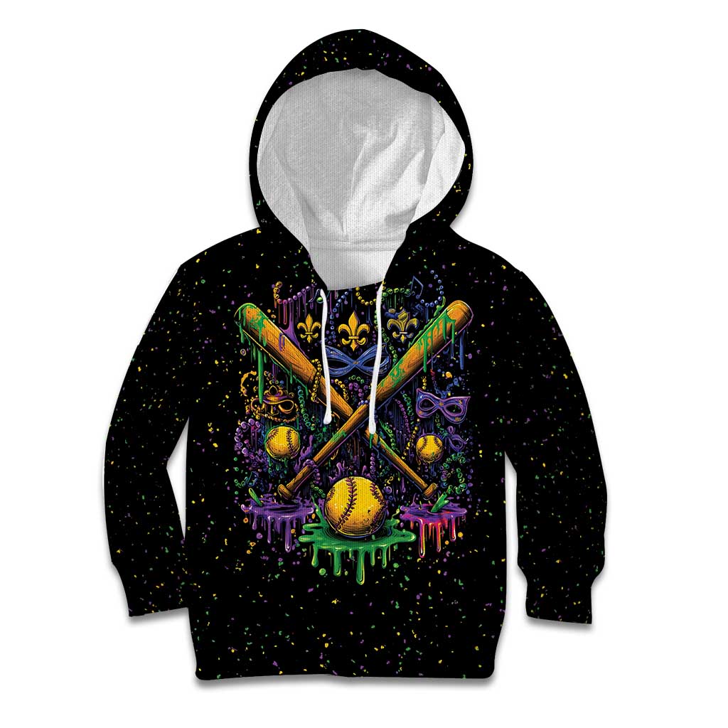 Mardi Gras Dripping Kid Hoodie Baseball Ice Cream Drip - Wonder Print Shop