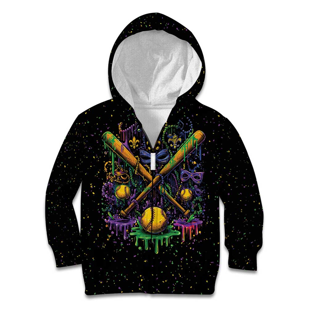 Mardi Gras Dripping Kid Hoodie Baseball Ice Cream Drip - Wonder Print Shop
