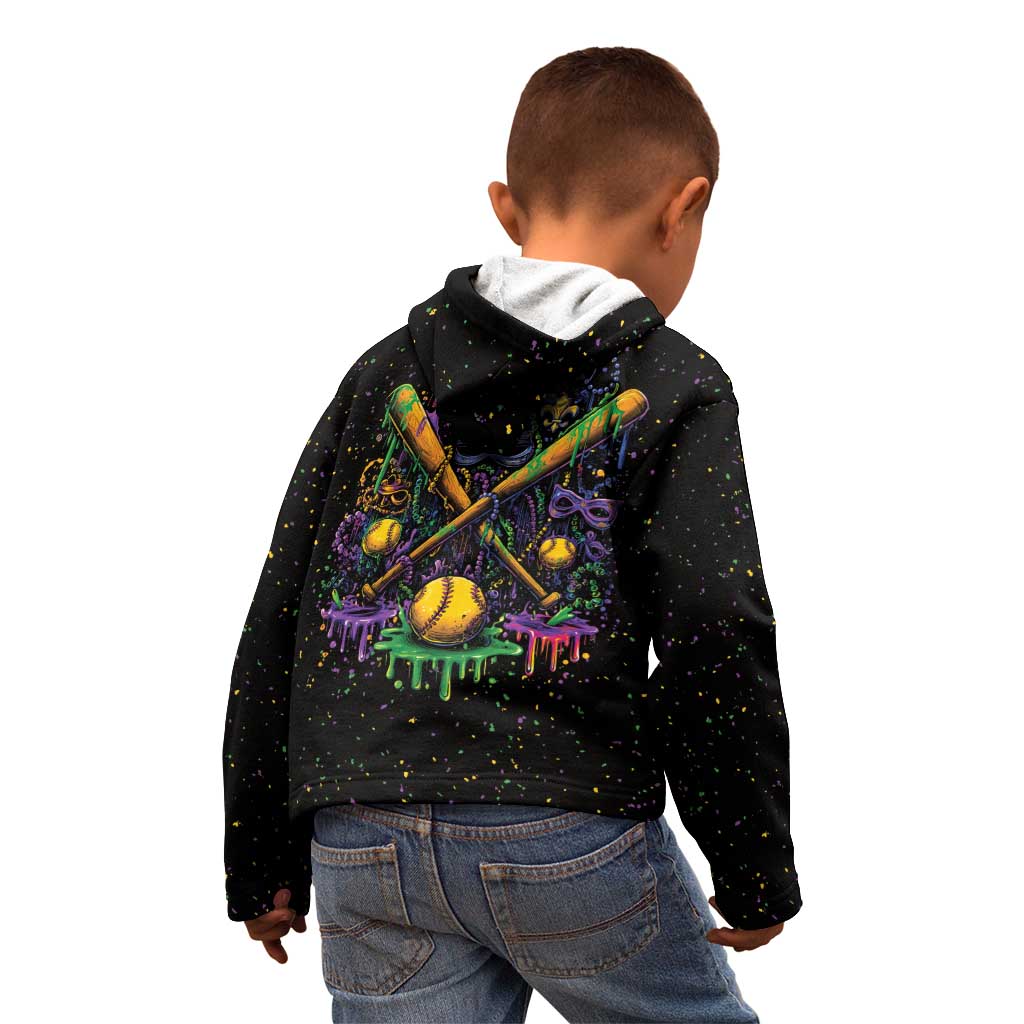 Mardi Gras Dripping Kid Hoodie Baseball Ice Cream Drip - Wonder Print Shop