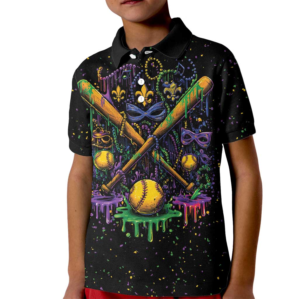Mardi Gras Dripping Kid Polo Shirt Baseball Ice Cream Drip - Wonder Print Shop