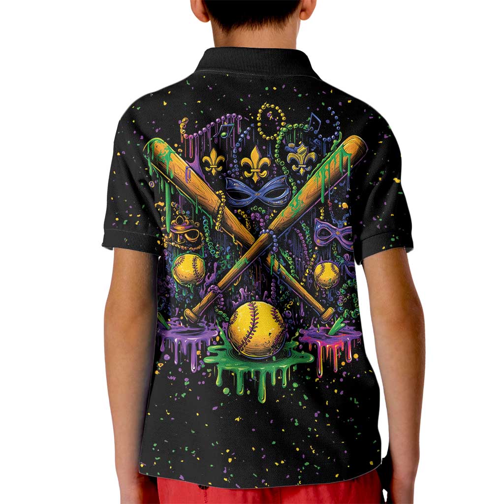 Mardi Gras Dripping Kid Polo Shirt Baseball Ice Cream Drip - Wonder Print Shop