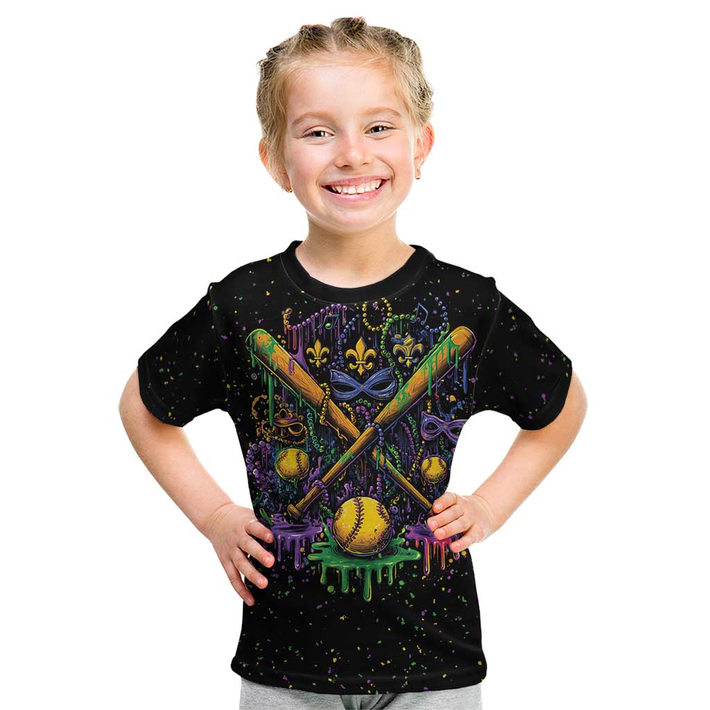 Mardi Gras Dripping Kid T Shirt Baseball Ice Cream Drip - Wonder Print Shop
