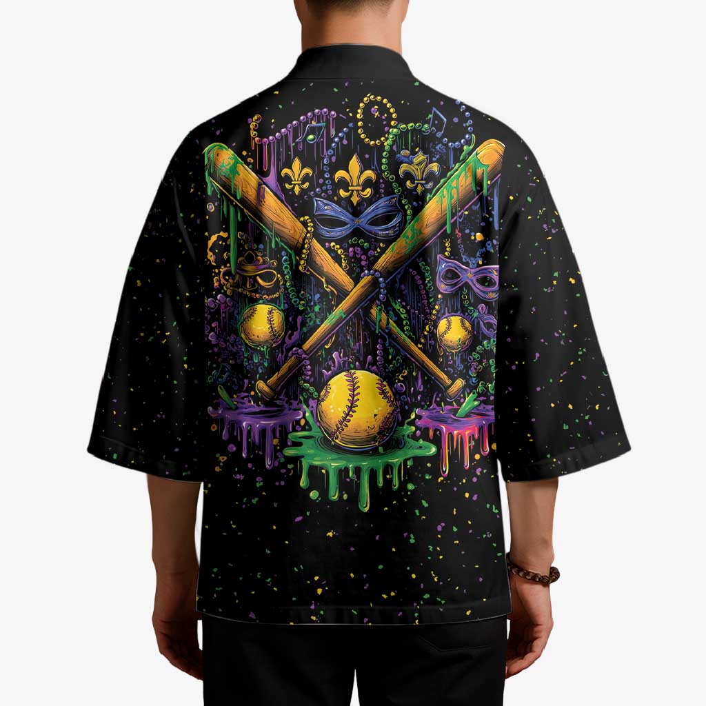 Mardi Gras Dripping Kimono Baseball Ice Cream Drip - Wonder Print Shop