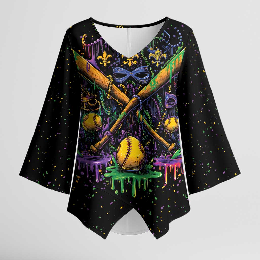 Mardi Gras Dripping Kimono Sleeve Blouse Baseball Ice Cream Drip - Wonder Print Shop