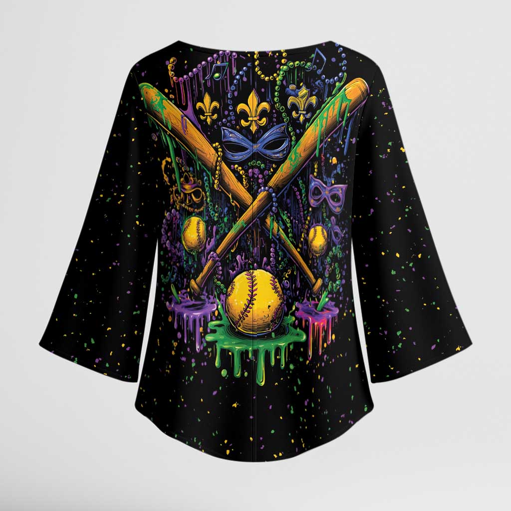 Mardi Gras Dripping Kimono Sleeve Blouse Baseball Ice Cream Drip - Wonder Print Shop