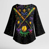 Mardi Gras Dripping Kimono Sleeve Blouse Baseball Ice Cream Drip - Wonder Print Shop