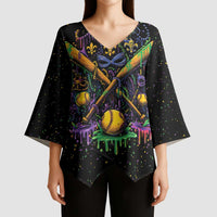 Mardi Gras Dripping Kimono Sleeve Blouse Baseball Ice Cream Drip - Wonder Print Shop