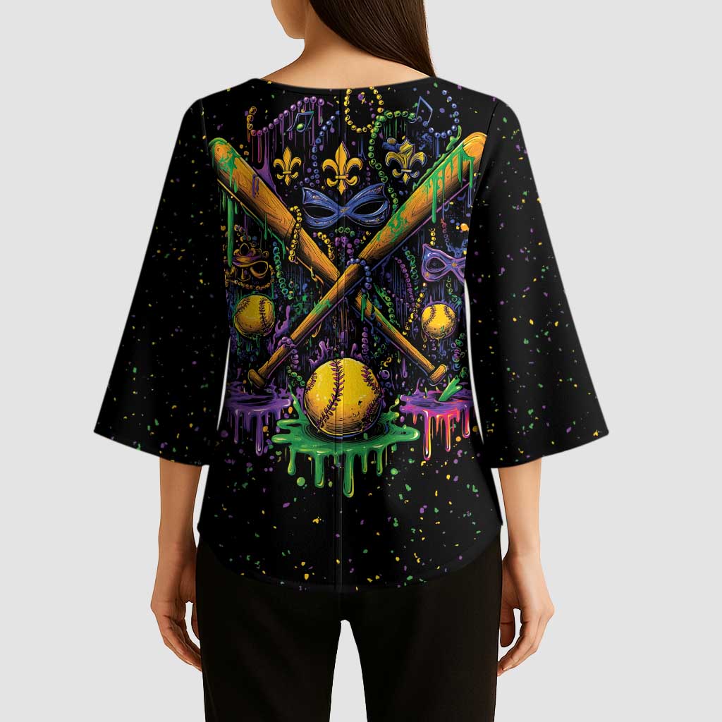 Mardi Gras Dripping Kimono Sleeve Blouse Baseball Ice Cream Drip - Wonder Print Shop
