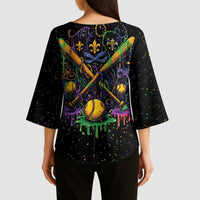 Mardi Gras Dripping Kimono Sleeve Blouse Baseball Ice Cream Drip - Wonder Print Shop