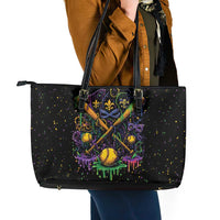 Mardi Gras Dripping Leather Tote Bag Baseball Ice Cream Drip - Wonder Print Shop