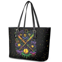 Mardi Gras Dripping Leather Tote Bag Baseball Ice Cream Drip - Wonder Print Shop