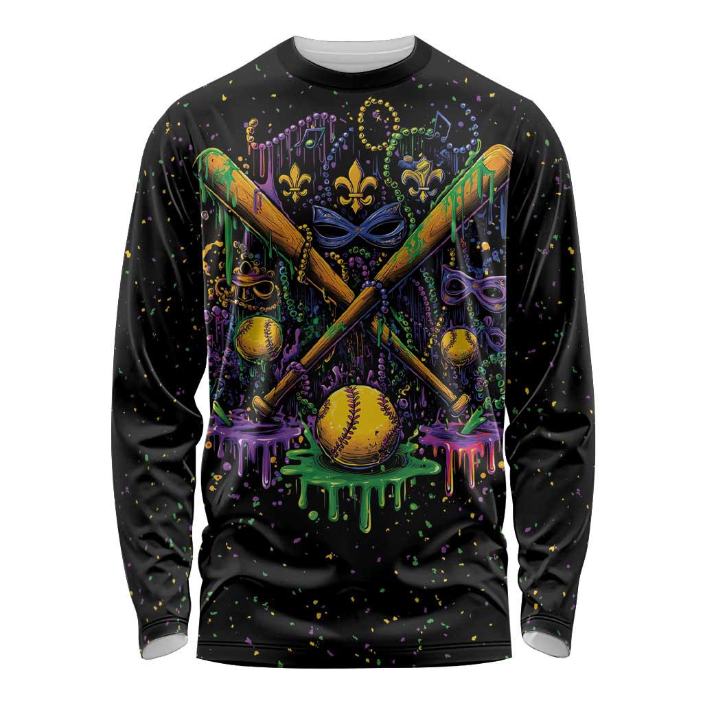 Mardi Gras Dripping Long Sleeve Shirt Baseball Ice Cream Drip - Wonder Print Shop