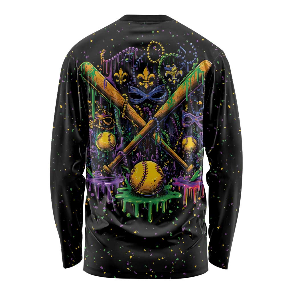Mardi Gras Dripping Long Sleeve Shirt Baseball Ice Cream Drip - Wonder Print Shop
