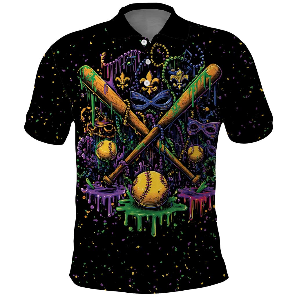 Mardi Gras Dripping Polo Shirt Baseball Ice Cream Drip - Wonder Print Shop