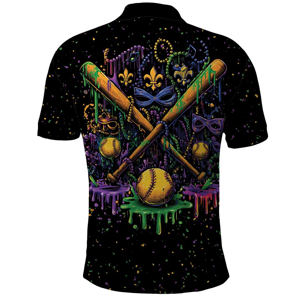 Mardi Gras Dripping Polo Shirt Baseball Ice Cream Drip - Wonder Print Shop