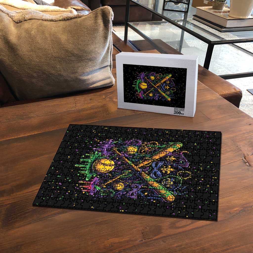 Mardi Gras Dripping Puzzle Baseball Ice Cream Drip - Wonder Print Shop