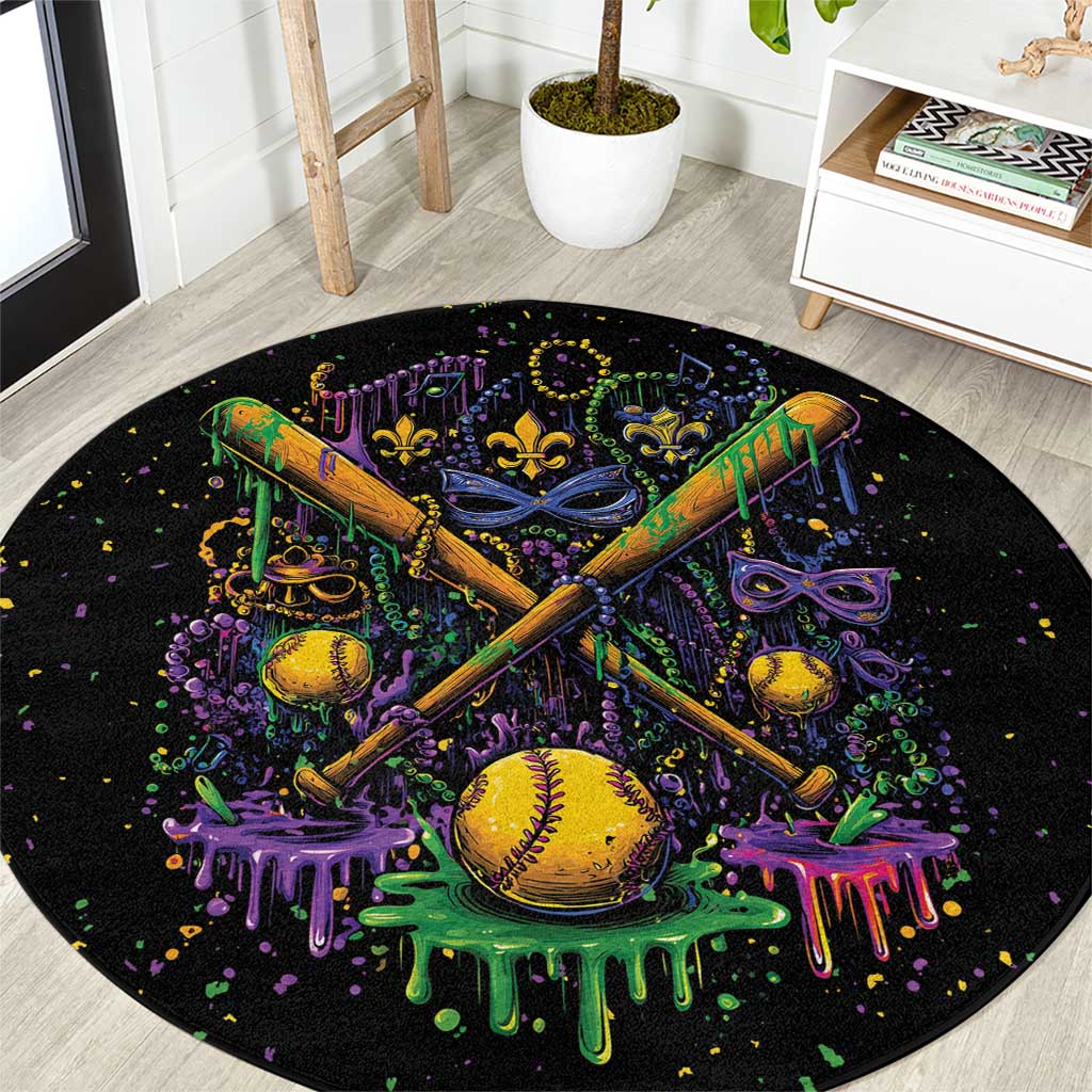 Mardi Gras Dripping Round Carpet Baseball Ice Cream Drip - Wonder Print Shop