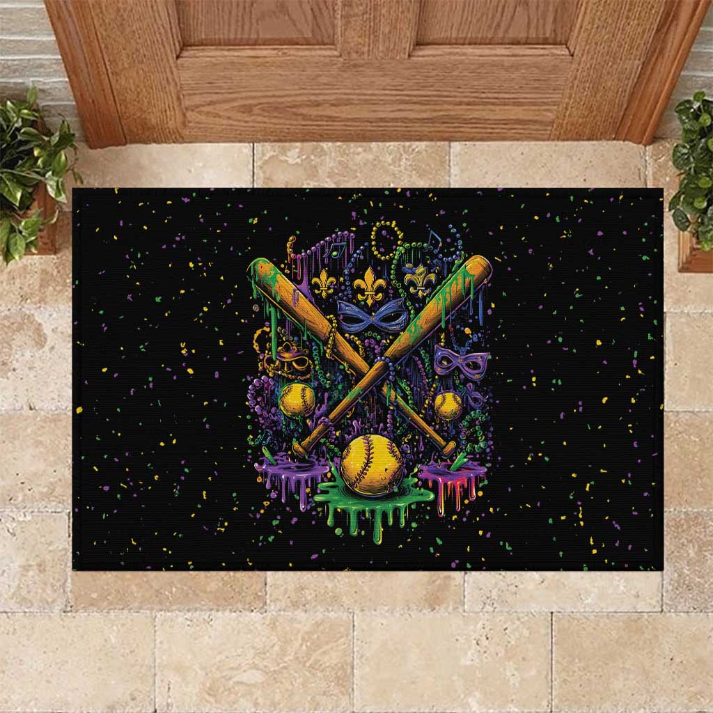 Mardi Gras Dripping Rubber Doormat Baseball Ice Cream Drip - Wonder Print Shop