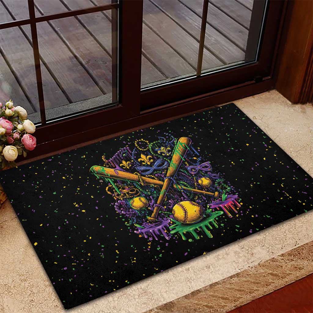 Mardi Gras Dripping Rubber Doormat Baseball Ice Cream Drip - Wonder Print Shop