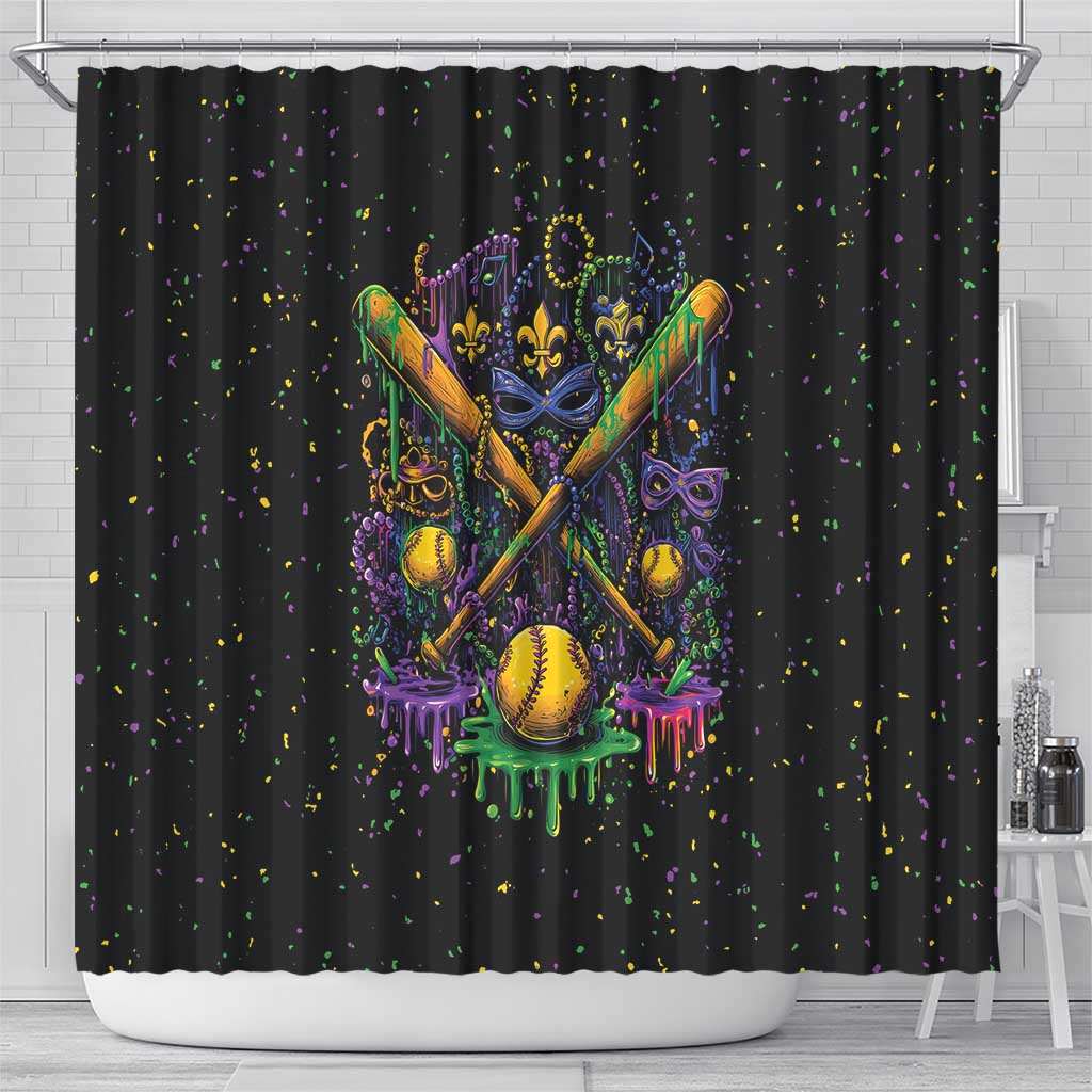 Mardi Gras Dripping Shower Curtain Baseball Ice Cream Drip - Wonder Print Shop