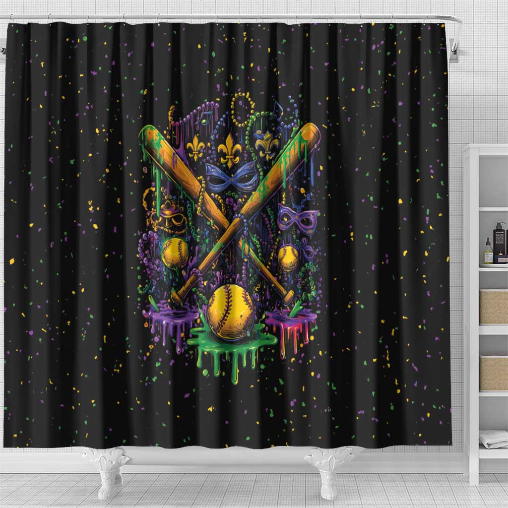 Mardi Gras Dripping Shower Curtain Baseball Ice Cream Drip - Wonder Print Shop