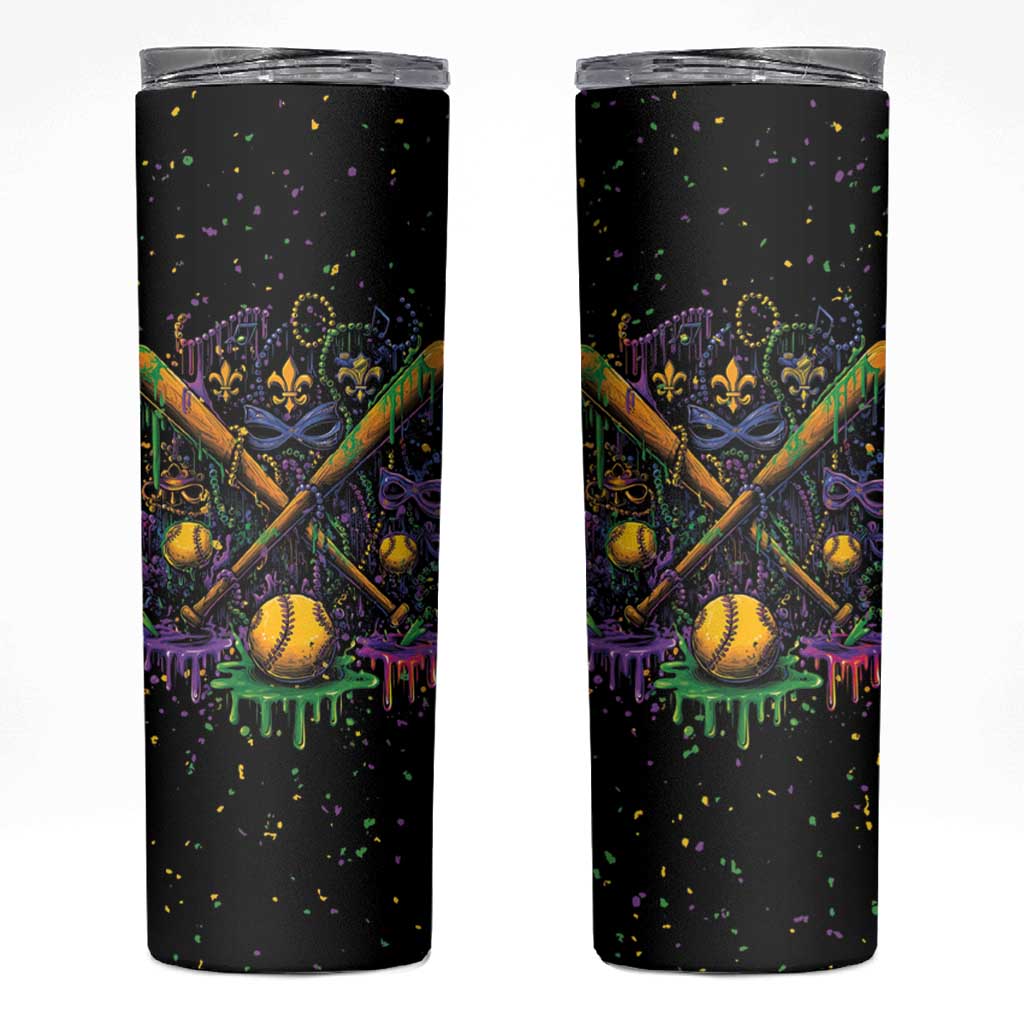 Mardi Gras Dripping Skinny Tumbler Baseball Ice Cream Drip - Wonder Print Shop
