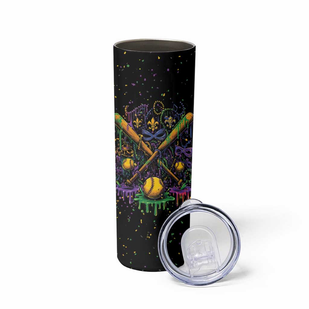 Mardi Gras Dripping Skinny Tumbler Baseball Ice Cream Drip - Wonder Print Shop