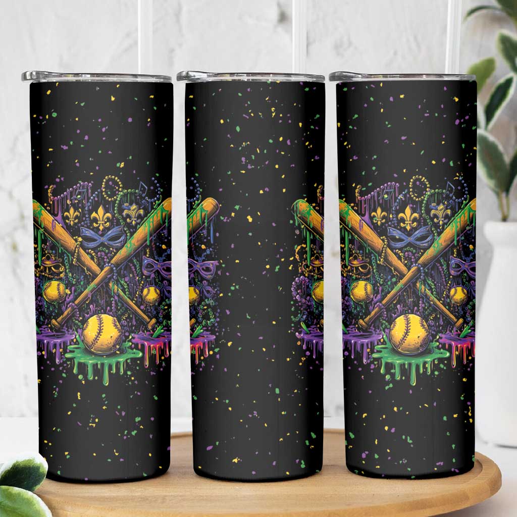 Mardi Gras Dripping Skinny Tumbler Baseball Ice Cream Drip - Wonder Print Shop