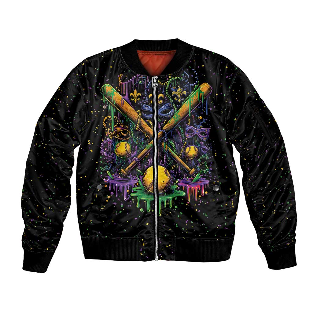 Mardi Gras Dripping Sleeve Zip Bomber Jacket Baseball Ice Cream Drip - Wonder Print Shop
