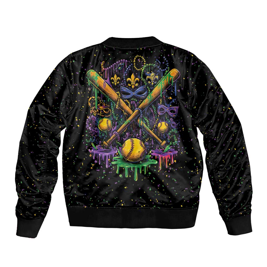 Mardi Gras Dripping Sleeve Zip Bomber Jacket Baseball Ice Cream Drip - Wonder Print Shop