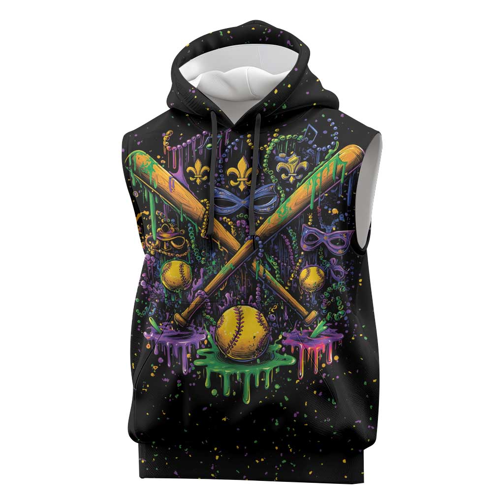 Mardi Gras Dripping Sleeveless Hoodie Baseball Ice Cream Drip - Wonder Print Shop