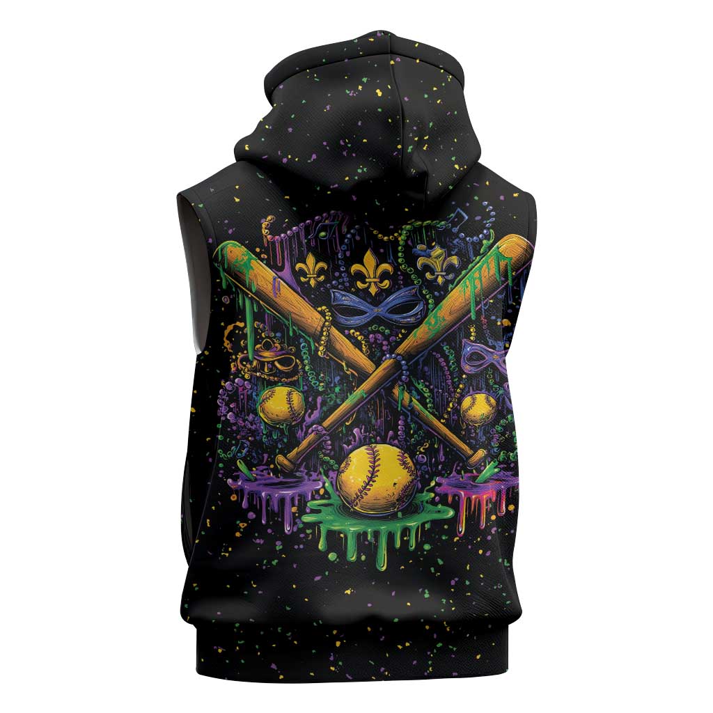 Mardi Gras Dripping Sleeveless Hoodie Baseball Ice Cream Drip - Wonder Print Shop