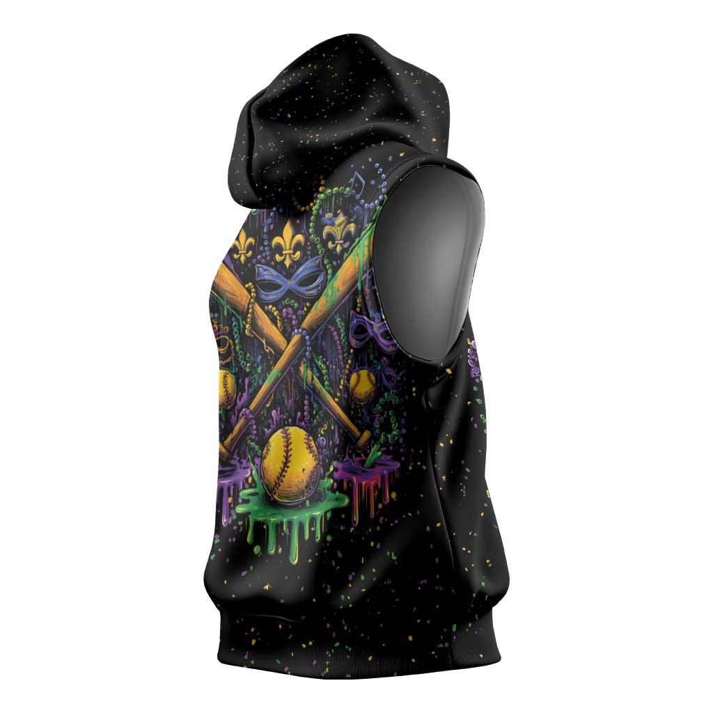Mardi Gras Dripping Sleeveless Hoodie Baseball Ice Cream Drip - Wonder Print Shop