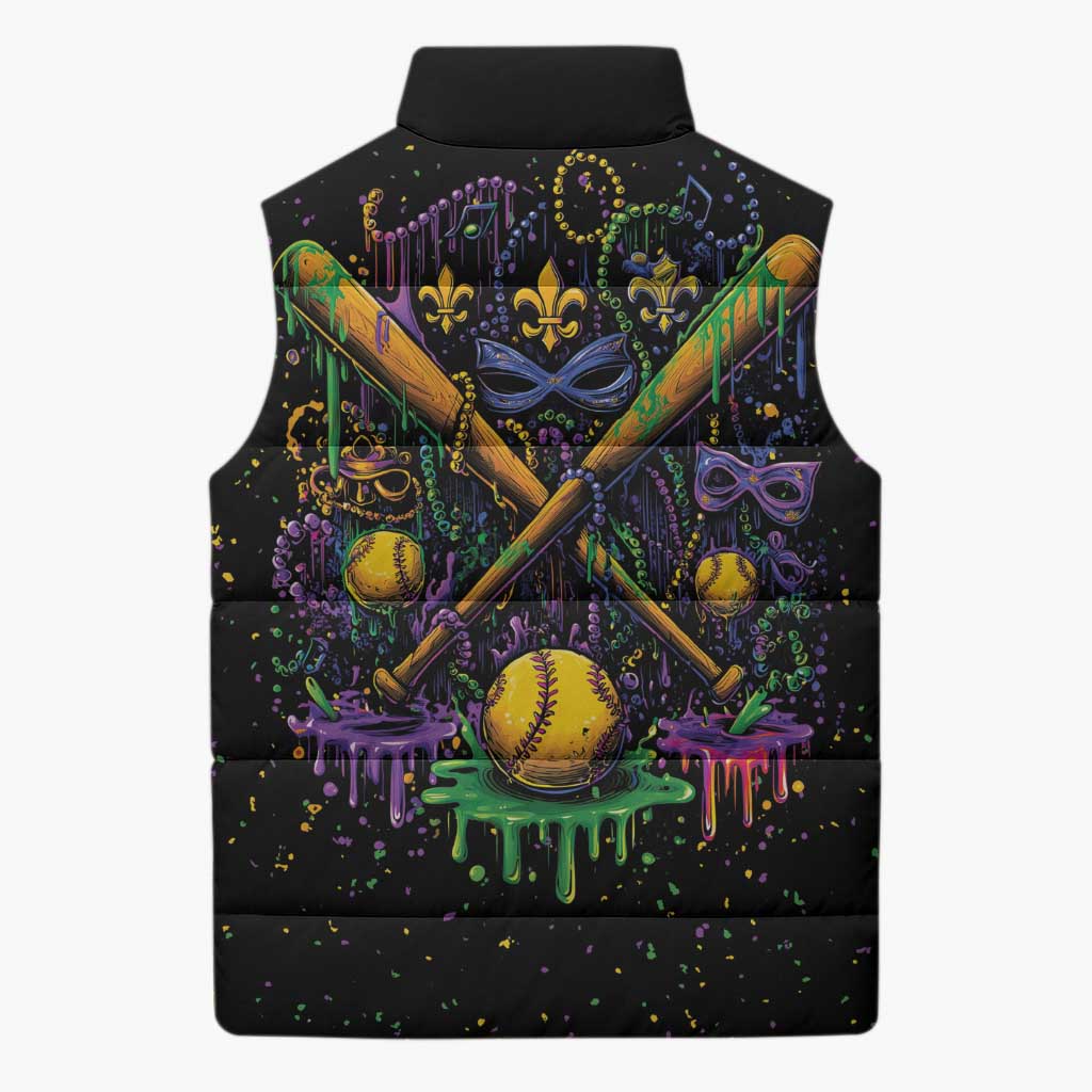 Mardi Gras Dripping Sleeveless Puffer Jacket Baseball Ice Cream Drip - Wonder Print Shop