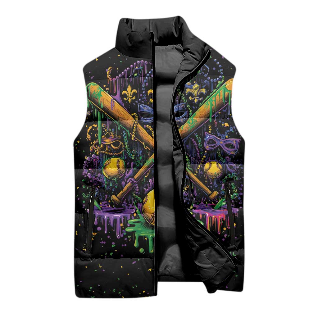 Mardi Gras Dripping Sleeveless Puffer Jacket Baseball Ice Cream Drip - Wonder Print Shop