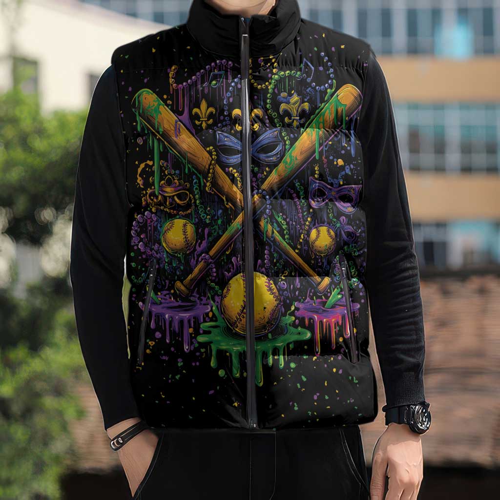 Mardi Gras Dripping Sleeveless Puffer Jacket Baseball Ice Cream Drip - Wonder Print Shop
